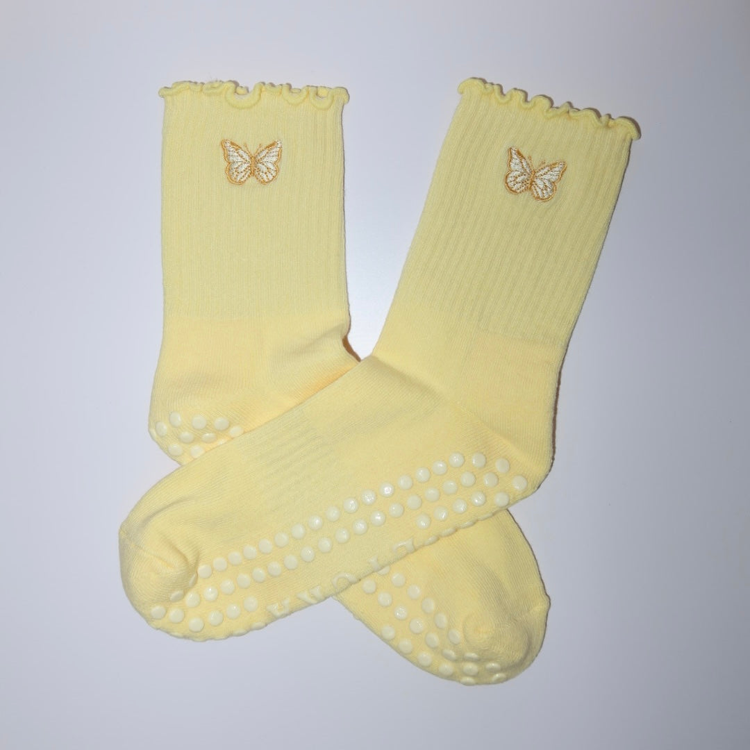 Yellow Butterfly Grip Socks